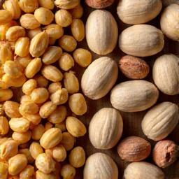 Close-up of wattleseed and macadamia nuts
