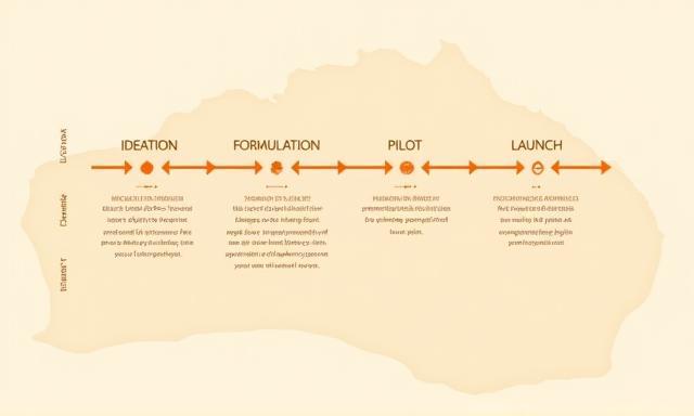 Diagram showing Product Development steps: Ideation, Formulation, Pilot, Launch