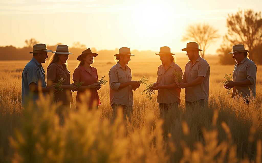 Community gathering during native ingredient harvesting in the Australian outback